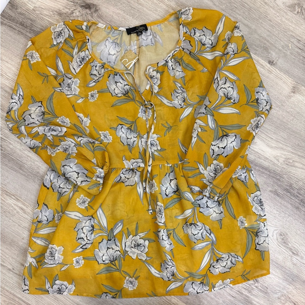 Suzanne‎ Betro Mustard Floral Blouse
